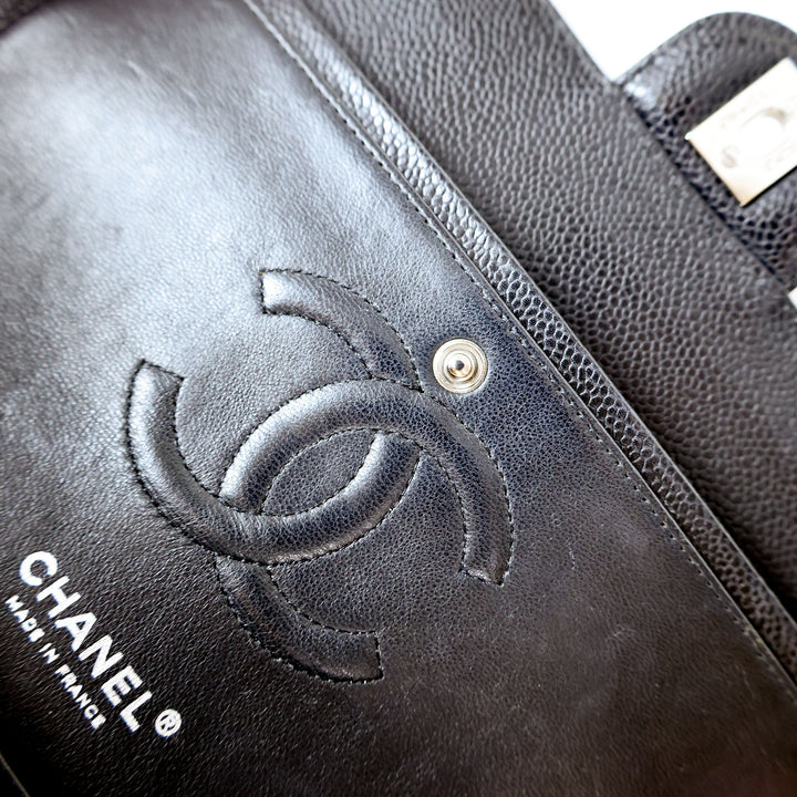 Chanel Medium Double Flap - Silver Hardware - All Black