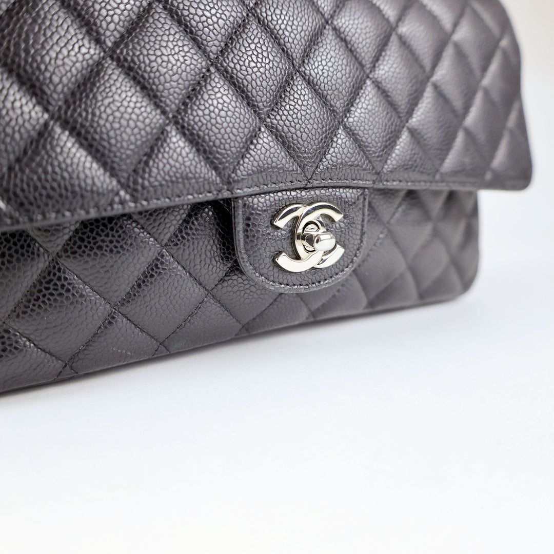 Chanel Medium Double Flap - Silver Hardware - All Black